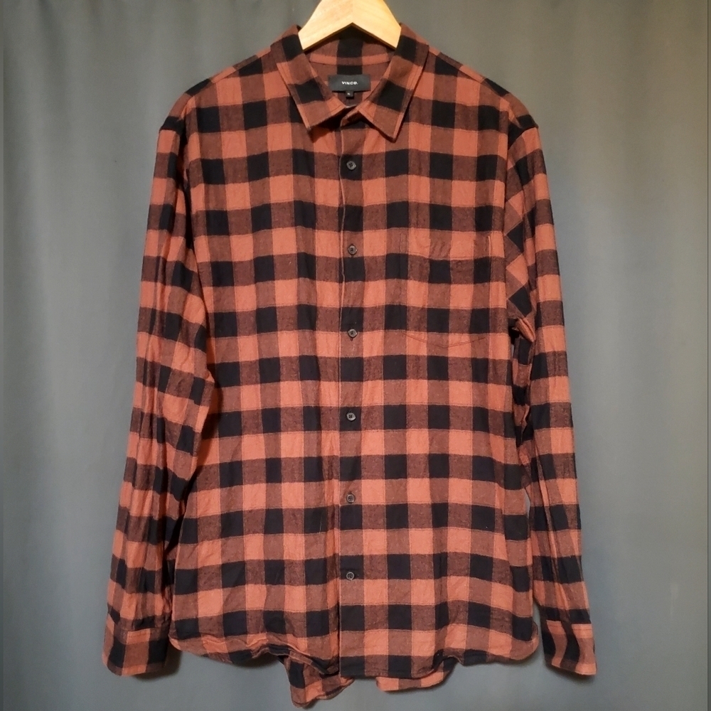 Vince Mens Button Down Flannel Shirt Classic Fit Size XL
